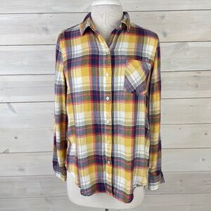 Lucky Brand Blue Gold Red Plaid Flannel Shirt